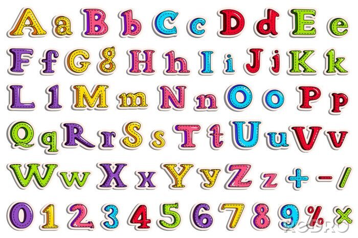 Sticker  Alphabet et chiffres en cinq couleurs