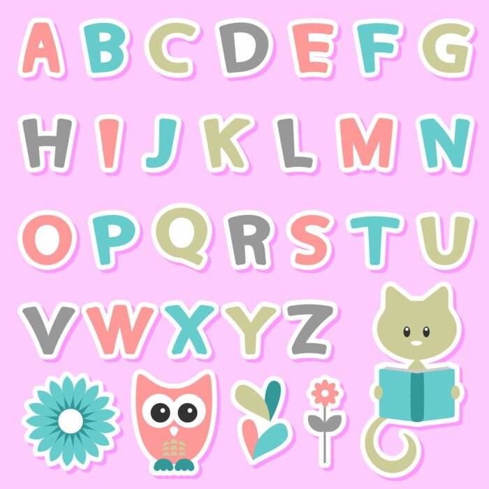 Sticker  Alphabet pour enfants avec chat et hibou