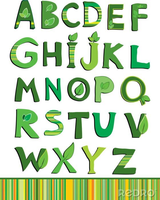 Sticker  Alphabet vert avec des lettres végétales