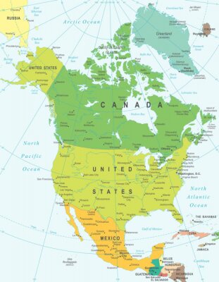 Amérique du Nord carte - très détaillées illustration vectorielle.