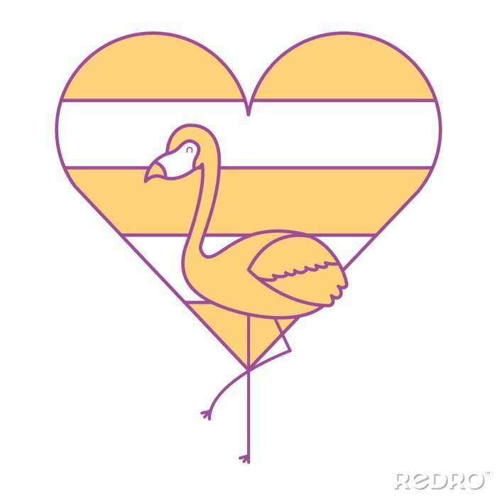 Sticker  amour de flamingo et coeur avec la couleur illustration de vecteur arc-en-ciel jaune