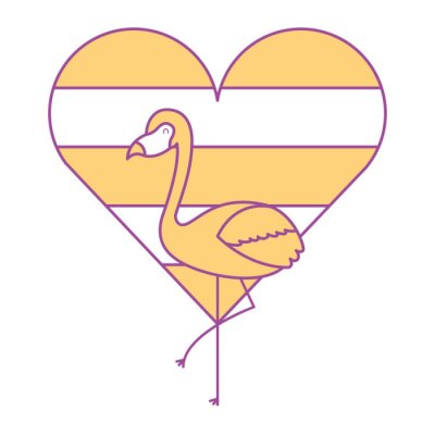 Sticker  amour de flamingo et coeur avec la couleur illustration de vecteur arc-en-ciel jaune