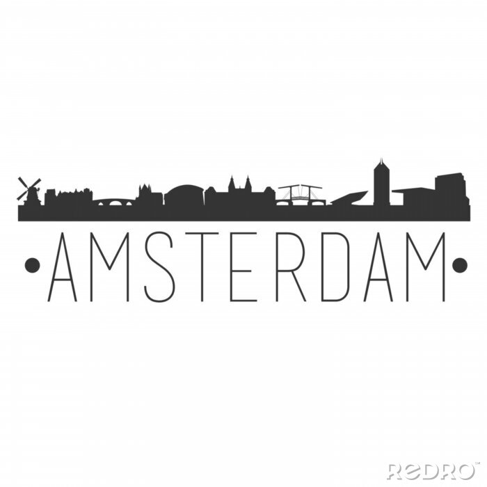 Sticker  Amsterdam Holland City. Skyline Silhouette City Design Vector Famous Monuments.