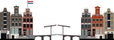 Sticker  amsterdam horizon avec drapeau néerlandais