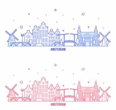 Sticker  Amsterdam skyline Netherlands vector city building