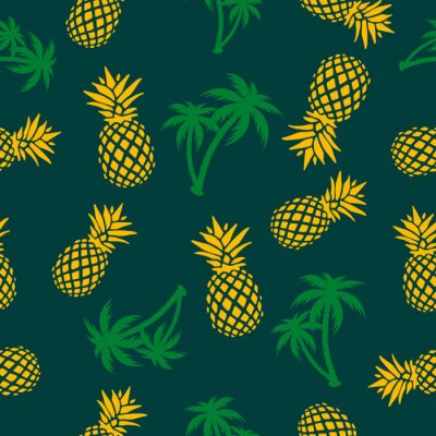 Sticker  Ananas et palmiers sur fond bleu marine