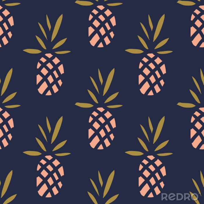 Sticker  Ananas graphiques sur fond bleu marine