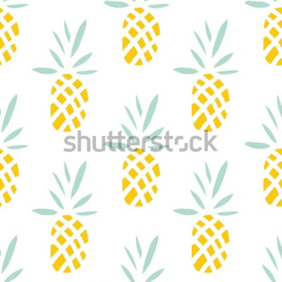 Sticker  Ananas sur le fond blanc. Modèle sans couture de vecteur avec des fruits tropicaux.