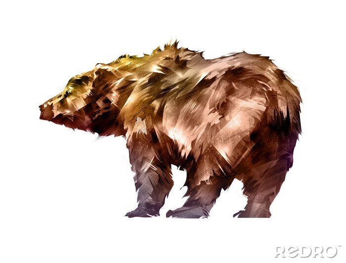 Sticker  animal ours peint de couleur sur fond blanc