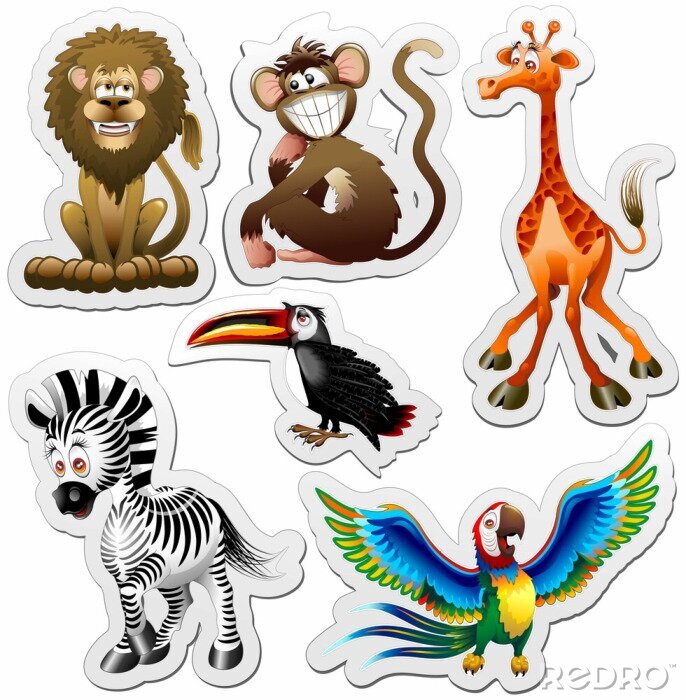 Sticker  Animali Giungla Adesivi Autocollant animaux de la jungle Icons-vectorielle