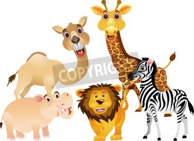 Sticker  Animaux africains souriants sur fond blanc