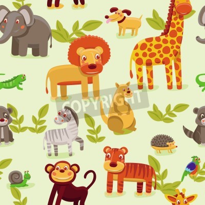 Sticker  Animaux amicaux sur fond de légumes verts