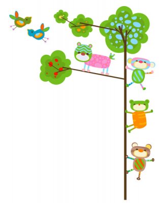 Sticker  Animaux arc-en-ciel grimpant à un arbre