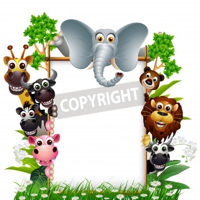 Sticker  Animaux autour d'un cadre en bambou vide