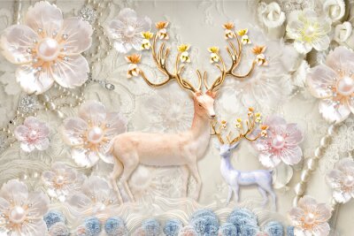 Sticker  Animaux de cerf 3d dans l'esthétique glamour