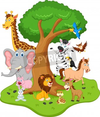 Sticker  Animaux de différentes espèces sous un grand arbre