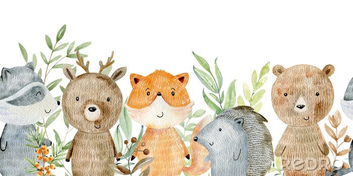 Sticker  Animaux de la forêt dessin animé souriant