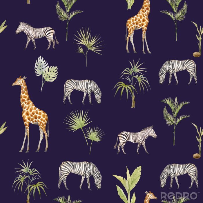 Sticker  Animaux de safari parmi les plantes tropicales