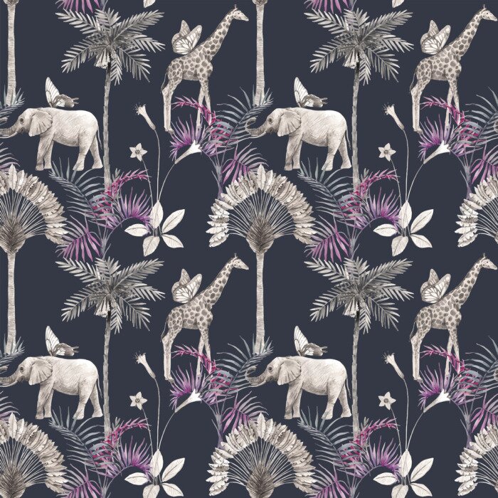 Sticker  Animaux de safari parmi les plantes tropicales