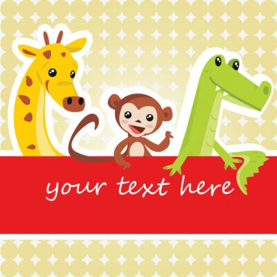 Sticker  Animaux exotiques au-dessus de la bande rouge avec l'inscription