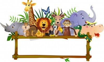 Sticker  Animaux exotiques sur cadre en bambou vide