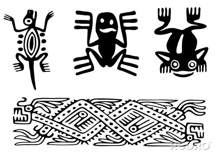 Sticker  Animaux fantastiques et des oiseaux de Aztecs