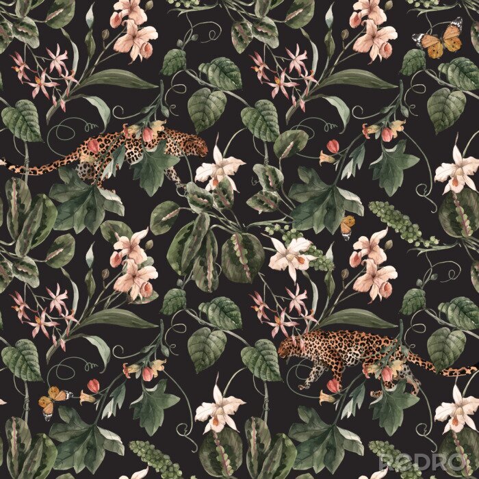 Sticker  Animaux sauvages et fleurs tropicales