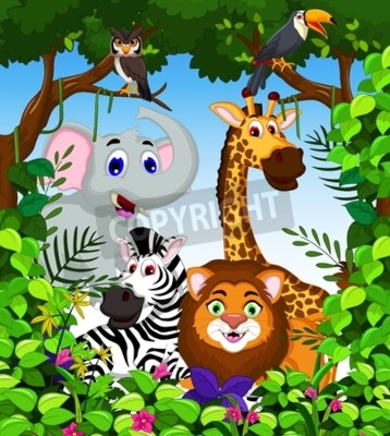 Sticker  Animaux souriants parmi les fourrés denses