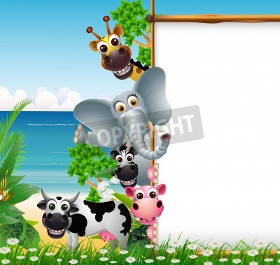 Sticker  Animaux souriants regardant derrière un cadre vide