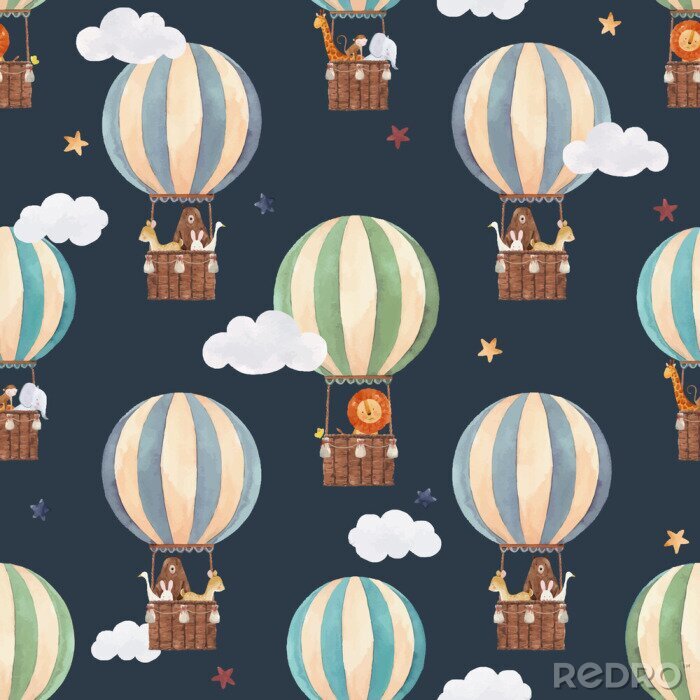 Sticker  Animaux volants en montgolfière