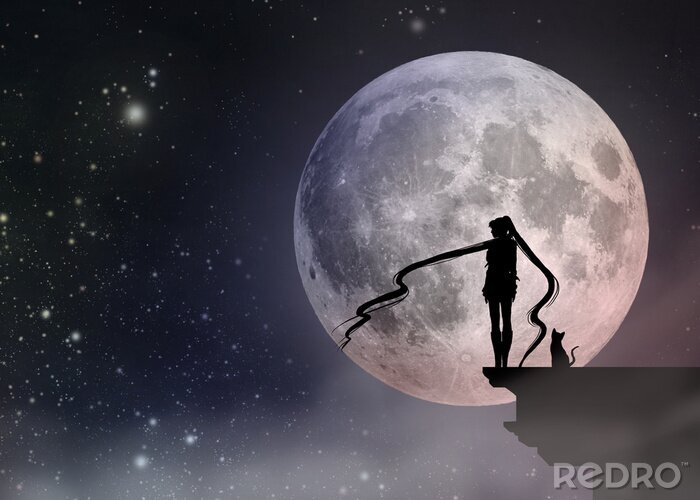 Sticker  Anime girl et la lune