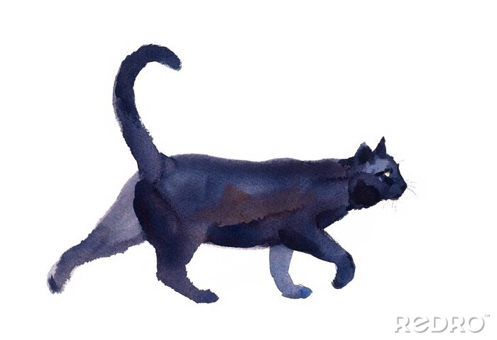 Sticker  Aquarelle aquarelle à pied de chat noir Dessin à la main Pet Portrait Animal Illustration