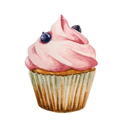 Sticker  Aquarelle, cupcake, isolé