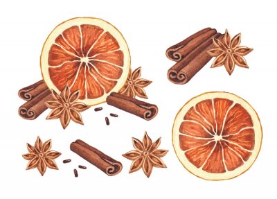 Sticker  Aquarelle illustration d'épices de Noël