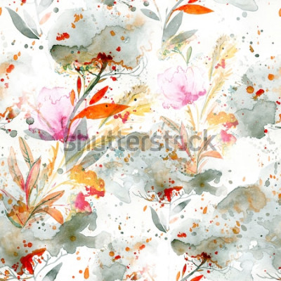 Sticker  aquarelle naïve - verser et éclabousser. motifs floraux. modèle sans couture peint à la main. fond pour la décoration et le design textile. papier peint botanique. cadre floral art boho chic