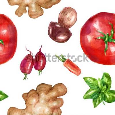 Sticker  Aquarelle transparente, modèle légumes menthe aux tomates blanches. Grande collection d'illustrations dessinées à la main. Bon pour l'illustration de livre, magazine ou artic