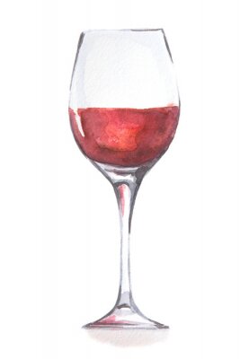 Sticker  Aquarelle verre de vin rouge. Beau et élégant verre avec boisson alcoolisée. Art pour décoration de menu.