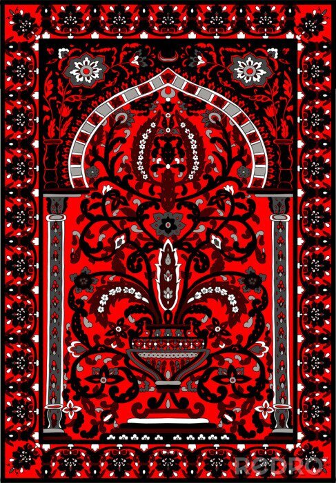Sticker  Arabic tile fresca flower grey black red