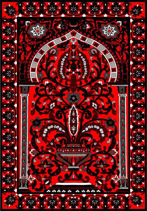 Sticker  Arabic tile fresca flower grey black red