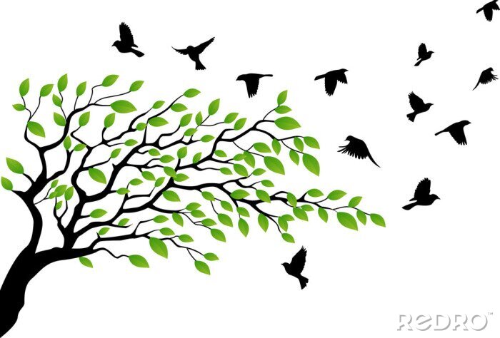 Sticker  Arbre avec un oiseau volant