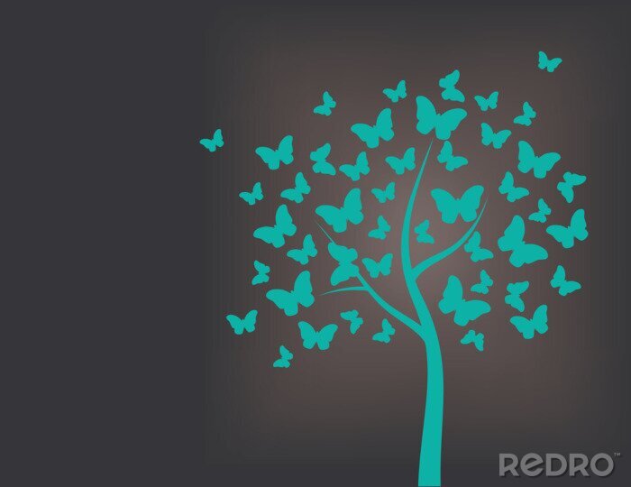 Sticker  Arbre papillon turquoise