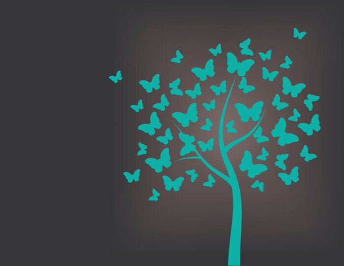 Sticker  Arbre papillon turquoise