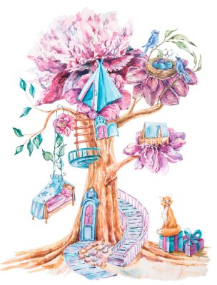 Sticker  Arbre rose de conte de fées