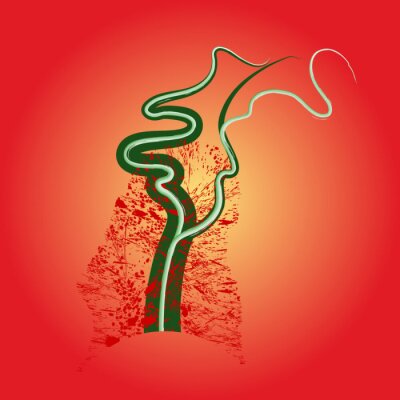 Arbre vert sur fond rouge