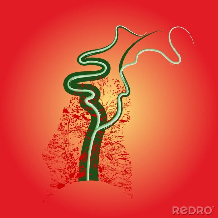Sticker  Arbre vert sur fond rouge