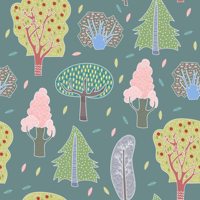 Sticker  Arbres colorés dans une forêt de conte de fées pour les enfants