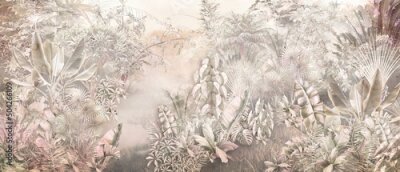 Arbres et feuilles tropicaux dans une forêt brumeuse