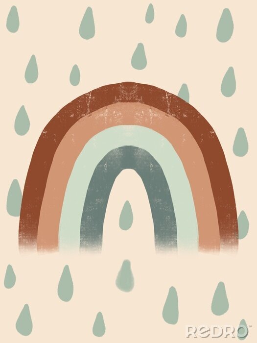 Sticker  Arc-en-ciel avec des gouttes de pluie version style scandinave