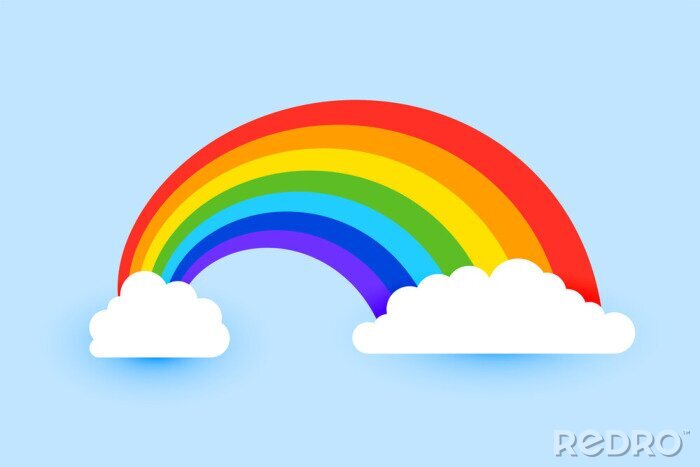 Sticker  Arc-en-ciel coloré avec des nuages dans le ciel