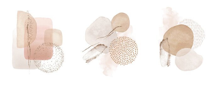 Sticker  Arrangements. Blush, pink, ivory, beige watercolor Illustration and gold elements, on white background. Abstract modern print set. Logo. Wall art. Poster. Business card.